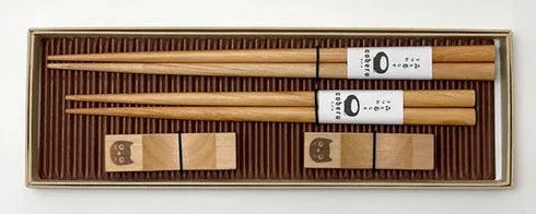 森と暮らすうつわ coberu 夫婦箸ギフト 【E】くろネコ箸置き2個付き