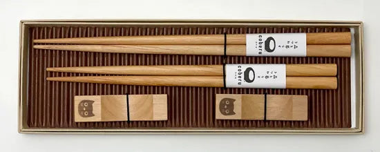 森と暮らすうつわ coberu 夫婦箸ギフト 【E】くろネコ箸置き2個付き